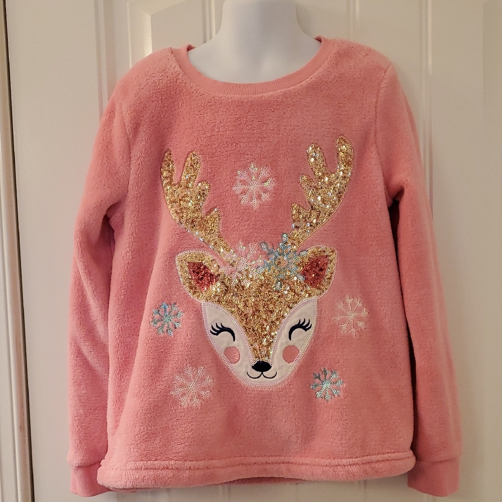 Cynthia Rowley Pink Sweater with Gold Reindeer Design